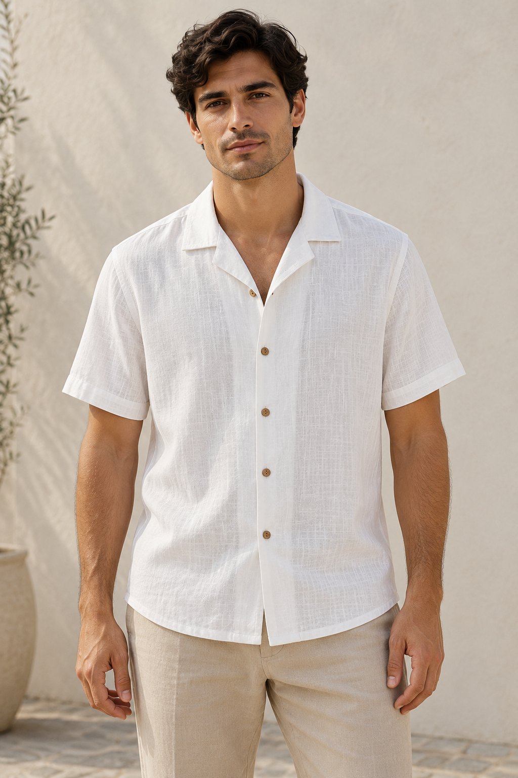 Camisas Para Hombre Tipo Lino Corte Relaxed Estilo Resort B61551 Blanco