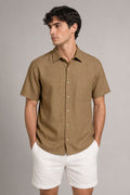 Camisas Para Hombre Manga Corta Albatros Tipo Lino Semi Recta B61561 Cocoa
