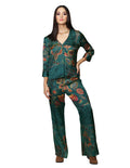 Pantalones Para Mujer Bobois Moda Casuales Satinado Acampanado De Pierna Suelta Wide Leg De Tiro Alto Con Estampado De Flores W33106 Verde