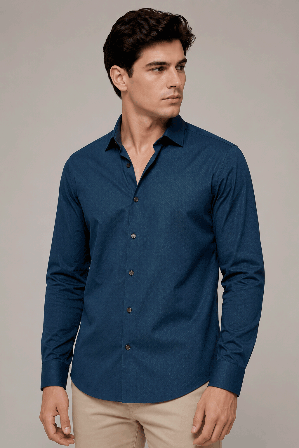 Camisas Para Hombre Jacquard Super Stretch Sin Costuras B65407 Marino