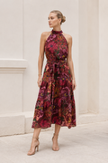 Vestidos Para Mujer Largo Floreado Cuello Halter S63103 Vino