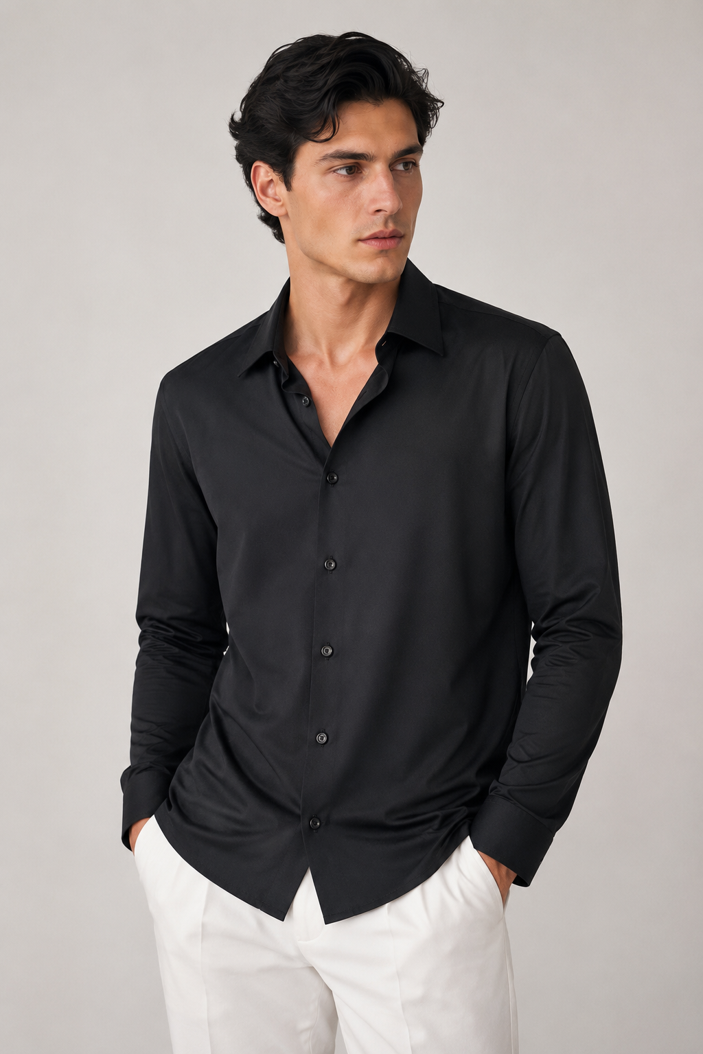 Camisas Para Hombre Super Stretch Sin Arrugas B55401 Negro