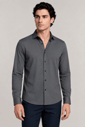 Camisas Para Hombre Jacquard Microperforada Super Stretch Sin Costuras B65406 Gris