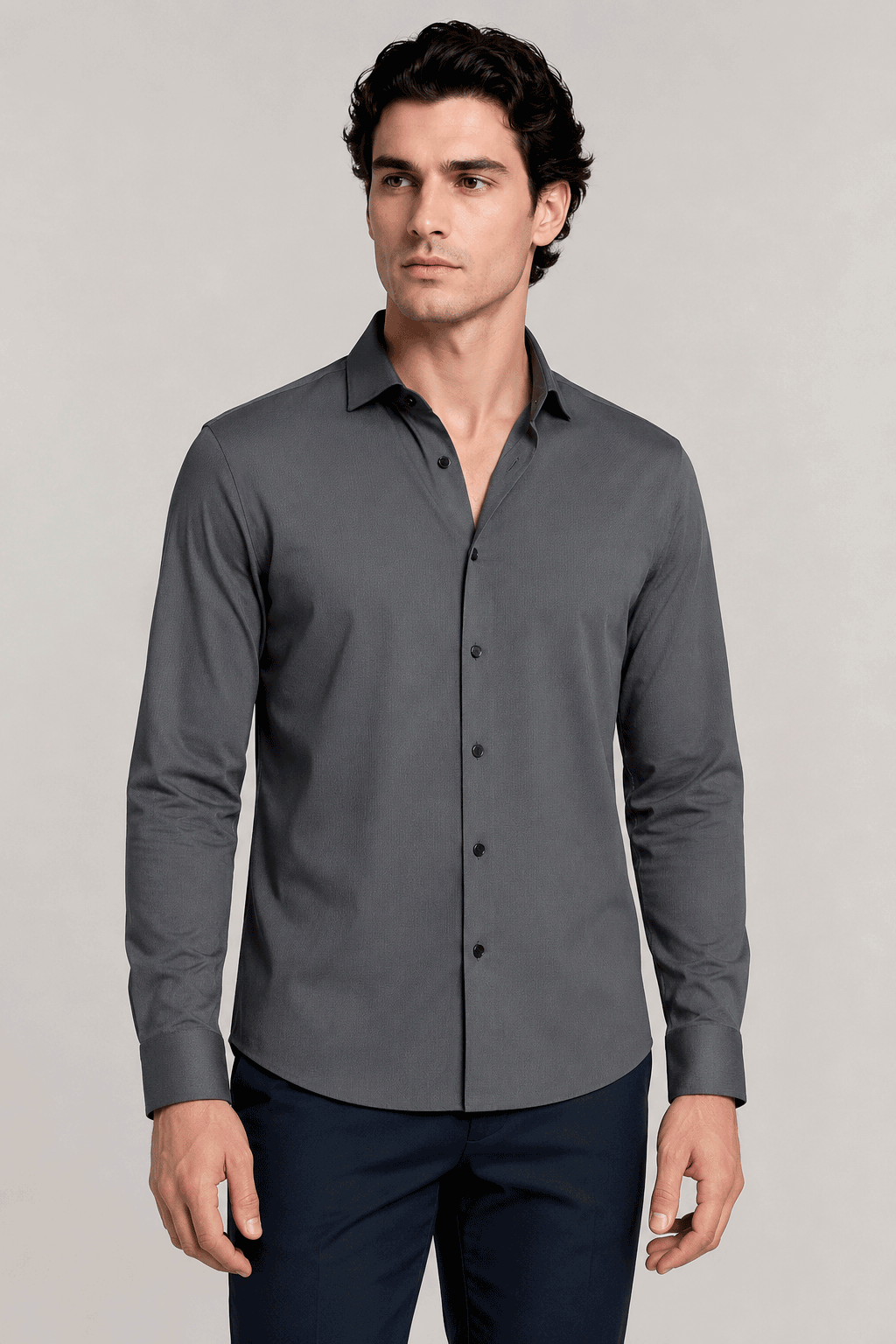 Camisas Para Hombre Jacquard Microperforada Super Stretch Sin Costuras B65406 Gris