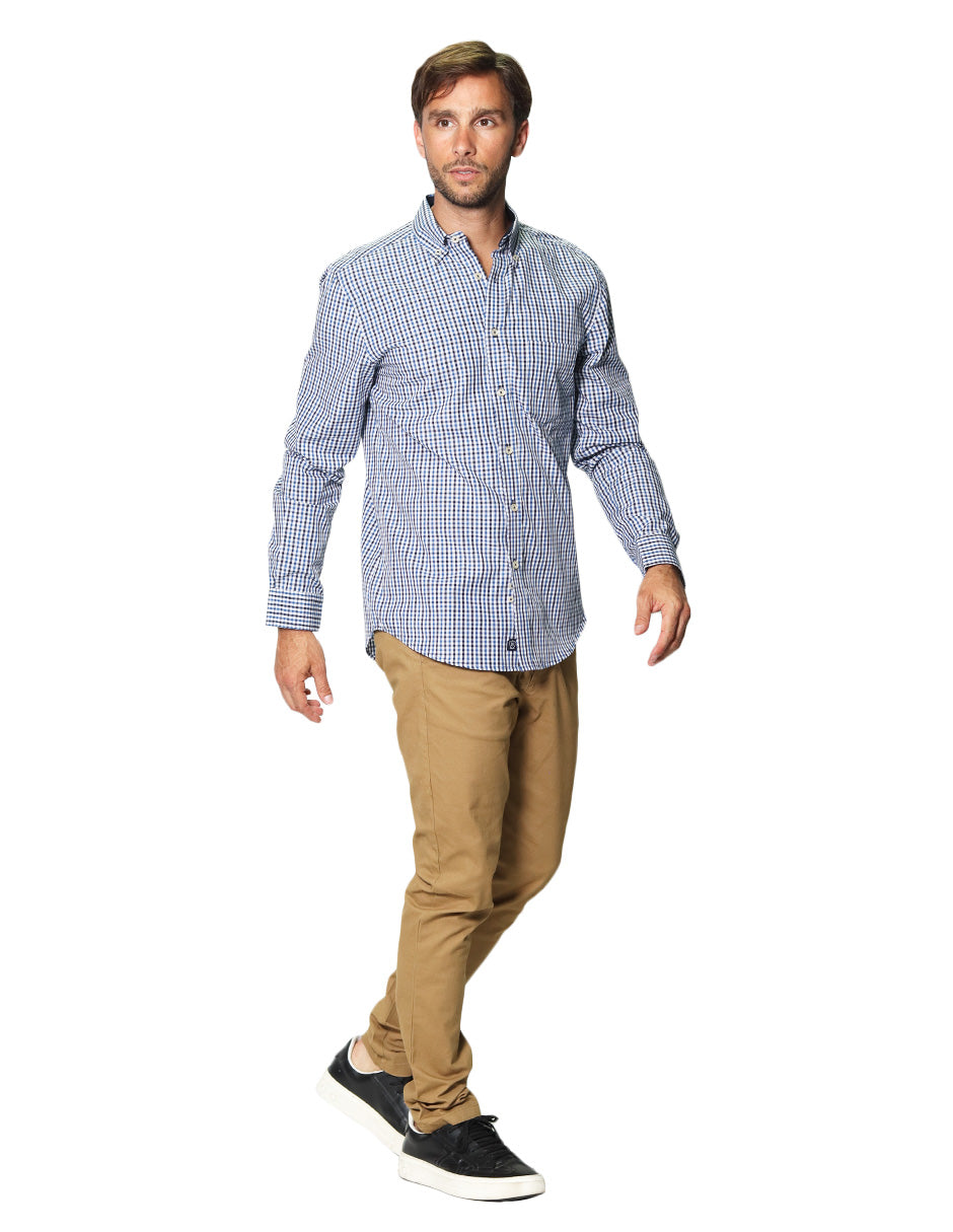 Camisas Para Hombre Manga Larga Cuadros Bicolor B45203 Azul