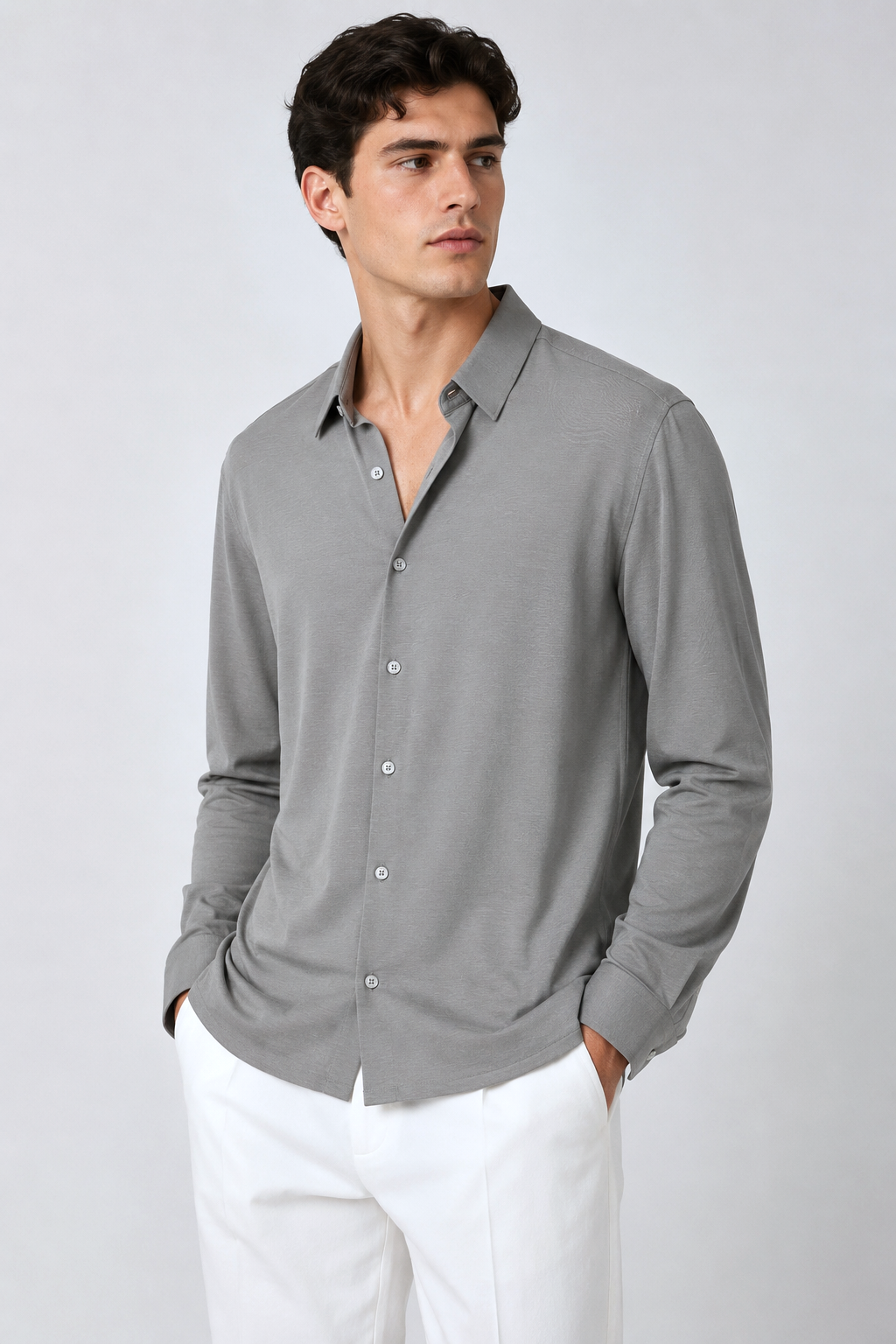 Camisas Para Hombre Jersey Super Stretch De Punto Non Iron B55402 Gris