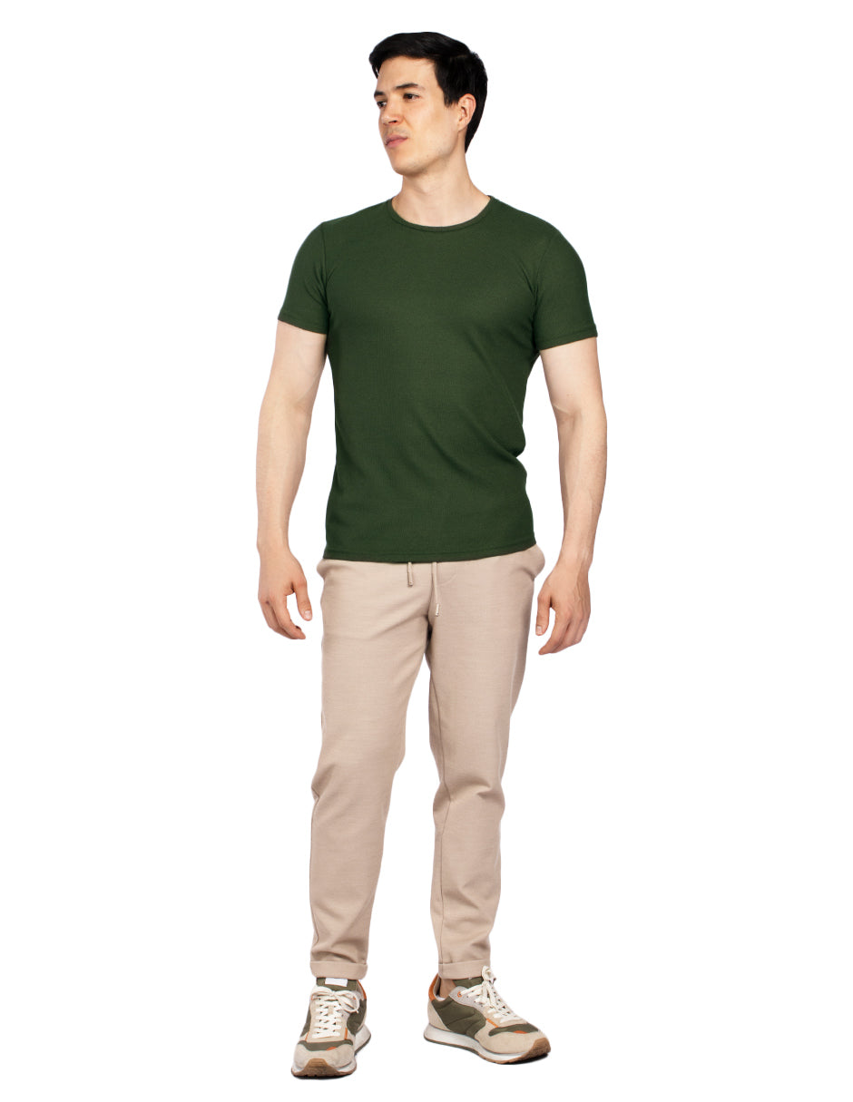 Playeras Para Hombre Slim Fit Textura A51303 Militar