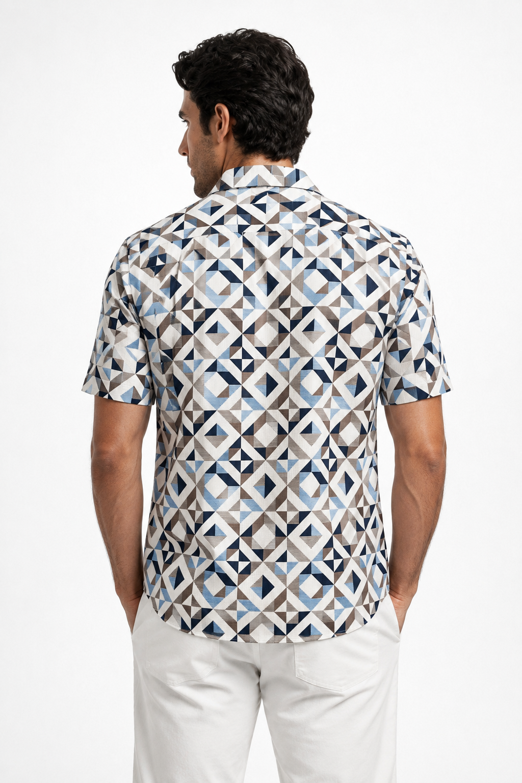 Camisa para Hombre Manga Corta Jacquard Estampada Stretch Antiarrugas B61461 Beige