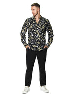 Camisas Para Hombre Manga Larga Estampado Abstracto B45527 Negro