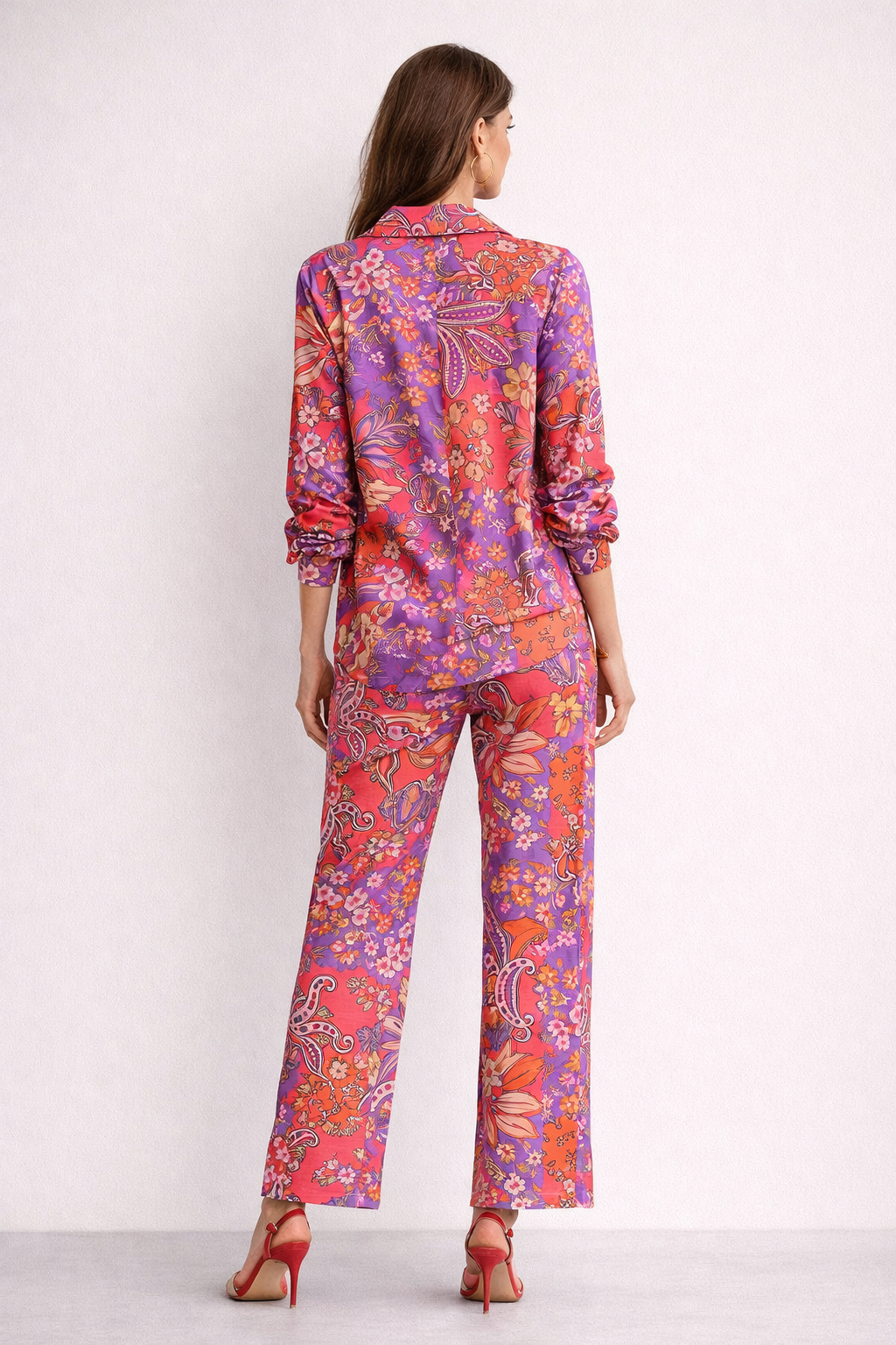 Blusas Para Mujer Camisera Satinada Paisley N61100 Rojo