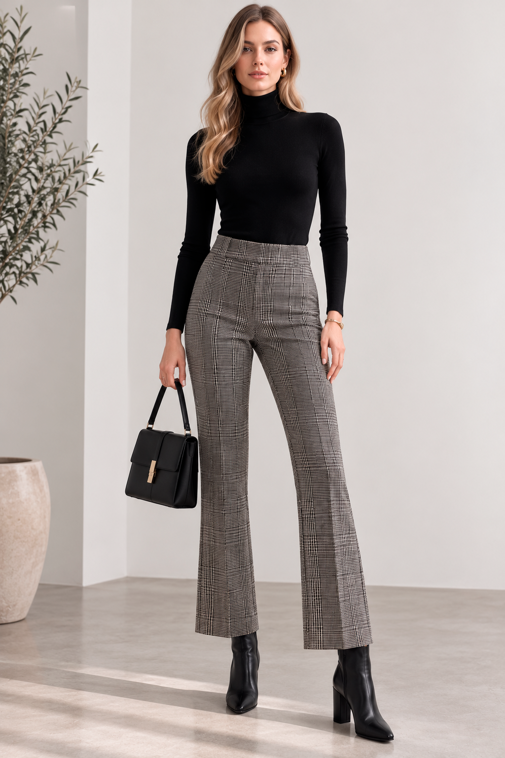 Pantalones Para Mujer De Cuadros W63102 Unico