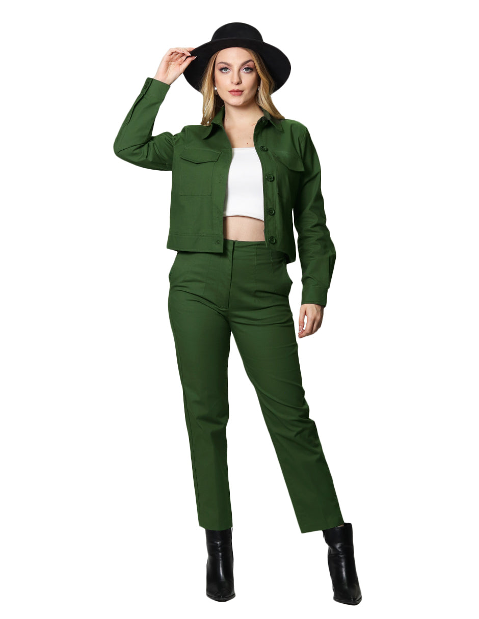 Chamarras Para Mujer Corta Bolsillos Q43100 Militar