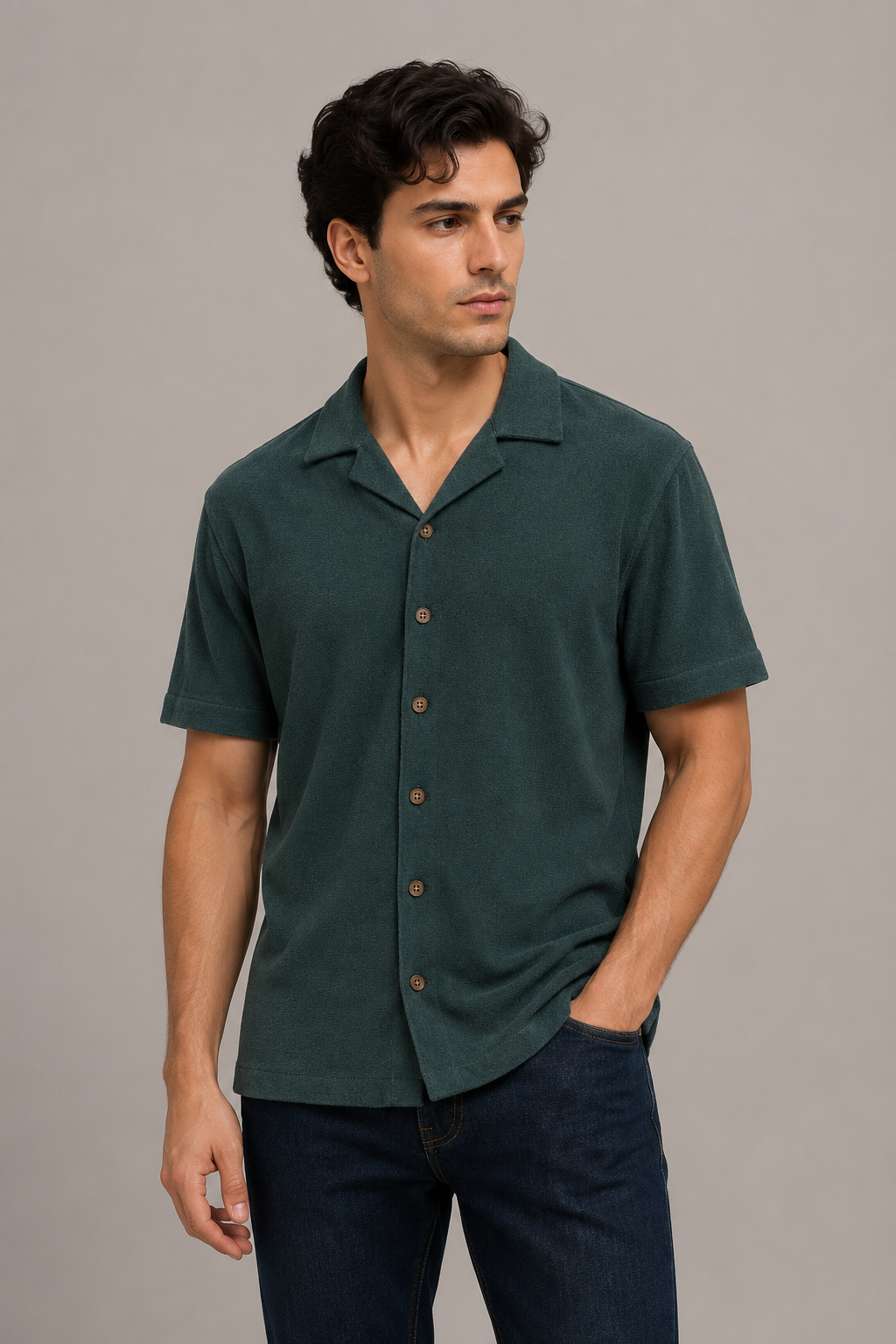 Camisas Para Hombre Manga Corta Tacto Cashmere B65451 Verde