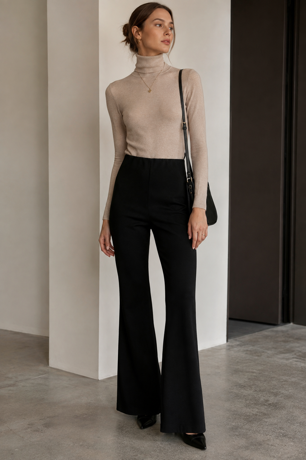 Pantalones Para Mujer Básico Acampanado W63111 Negro