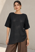 Blusas Para Mujer Asimétrica De Tela Fruncida Oversize N63115 Negro