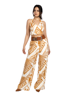 Pantalones Para Mujer Wide Leg Tipo Lino Estampado W51124 Ocre