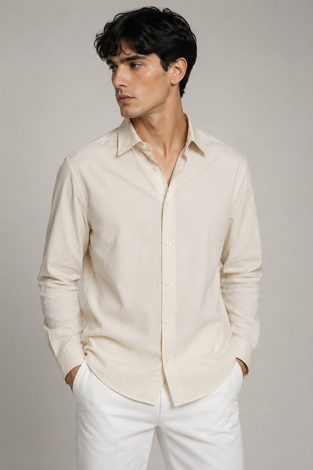 Camisas Para Hombre Formal Básica Lisa Libre de Arrugas B55406 Hueso