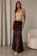 Faldas Para Mujer De Encaje Paisley Con Transparencia X63101 Café
