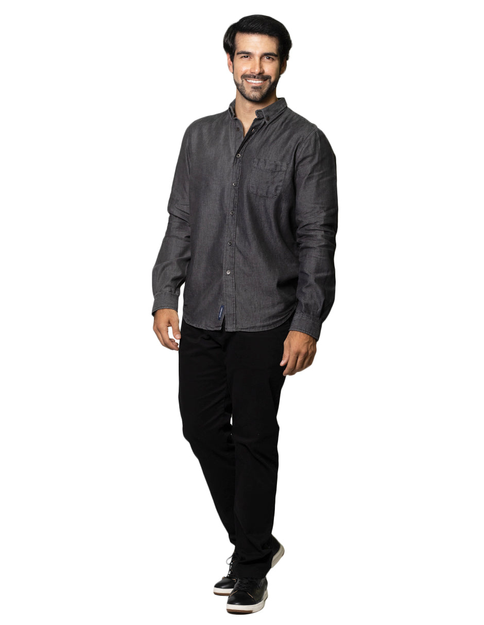 Camisas Para Hombre Tipo Mezclilla Relaxed Fit BMEZC Negro