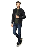 Chamarras Para Hombre de Piel Sintetica Bomber Jacket D45324 Negro