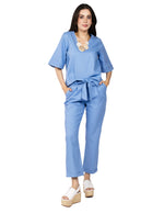 Pantalones Para Mujer Tipo Lino Con Cinta W51102 Azul