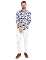 Camisas Para Hombre Estampada Tipo Lino B51328 Marino