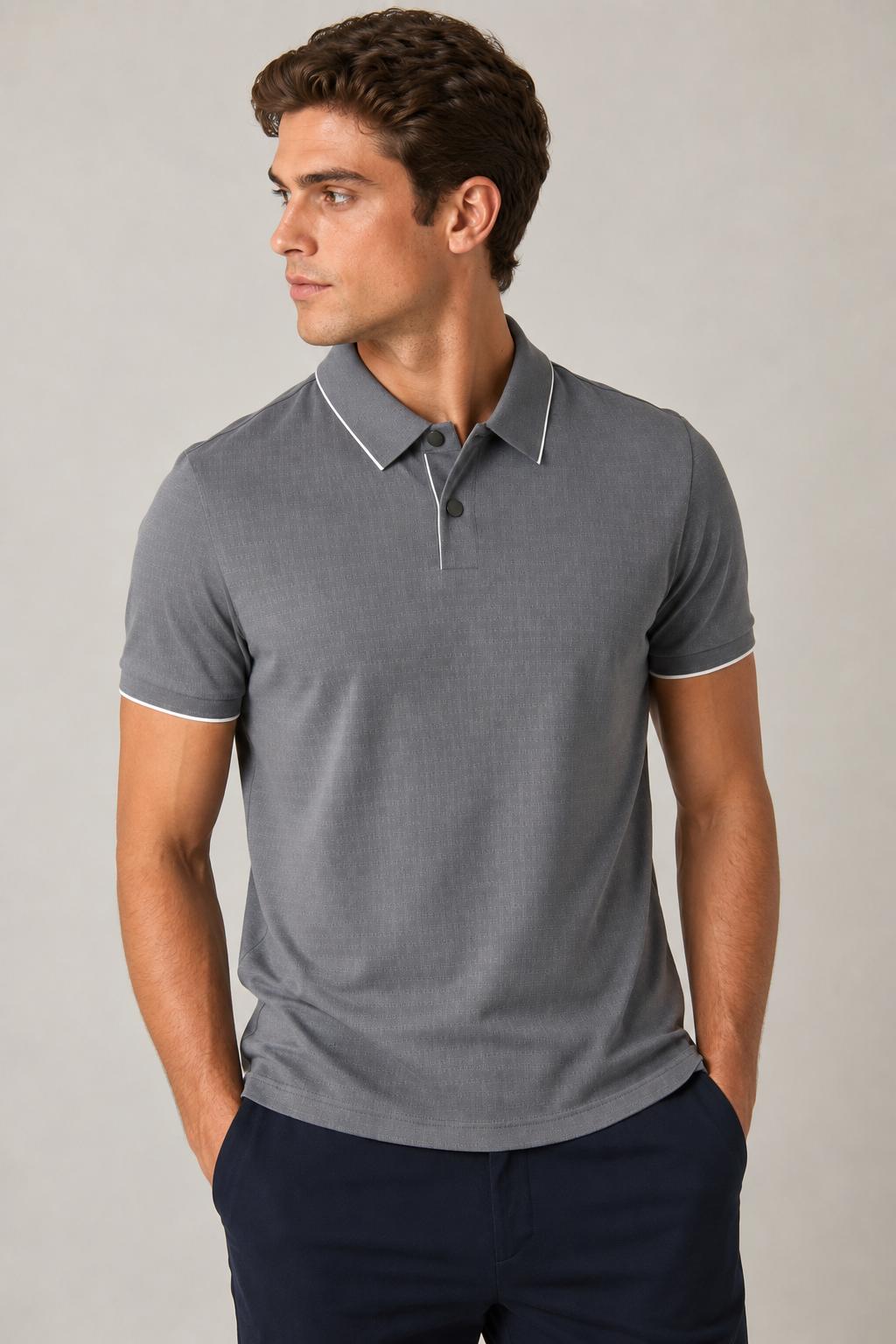Playeras Polo Para Hombre Teach Microperforada De Manga Corta A65411 Gris
