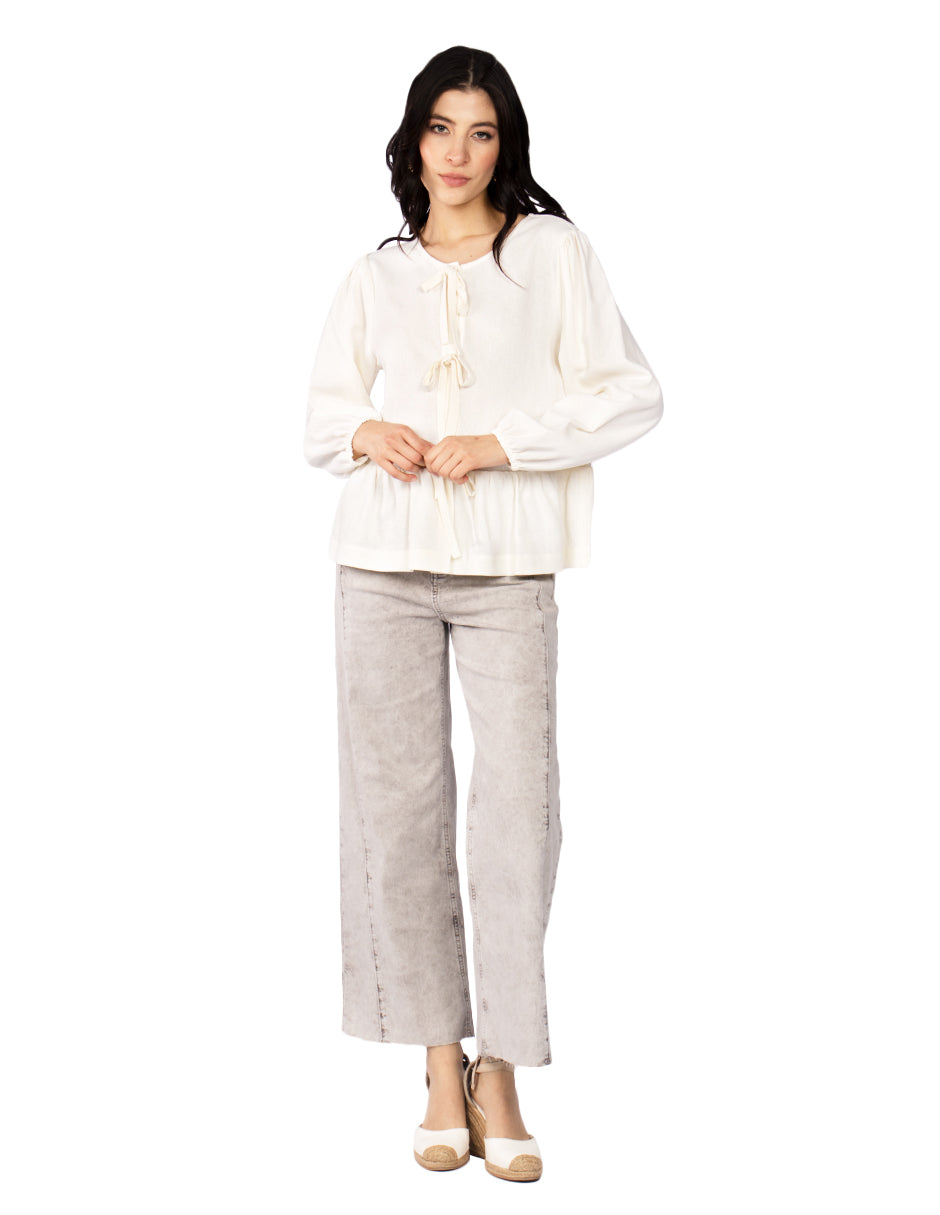 Blusas Para Mujer Tipo Lino Con Moños N51151 Hueso