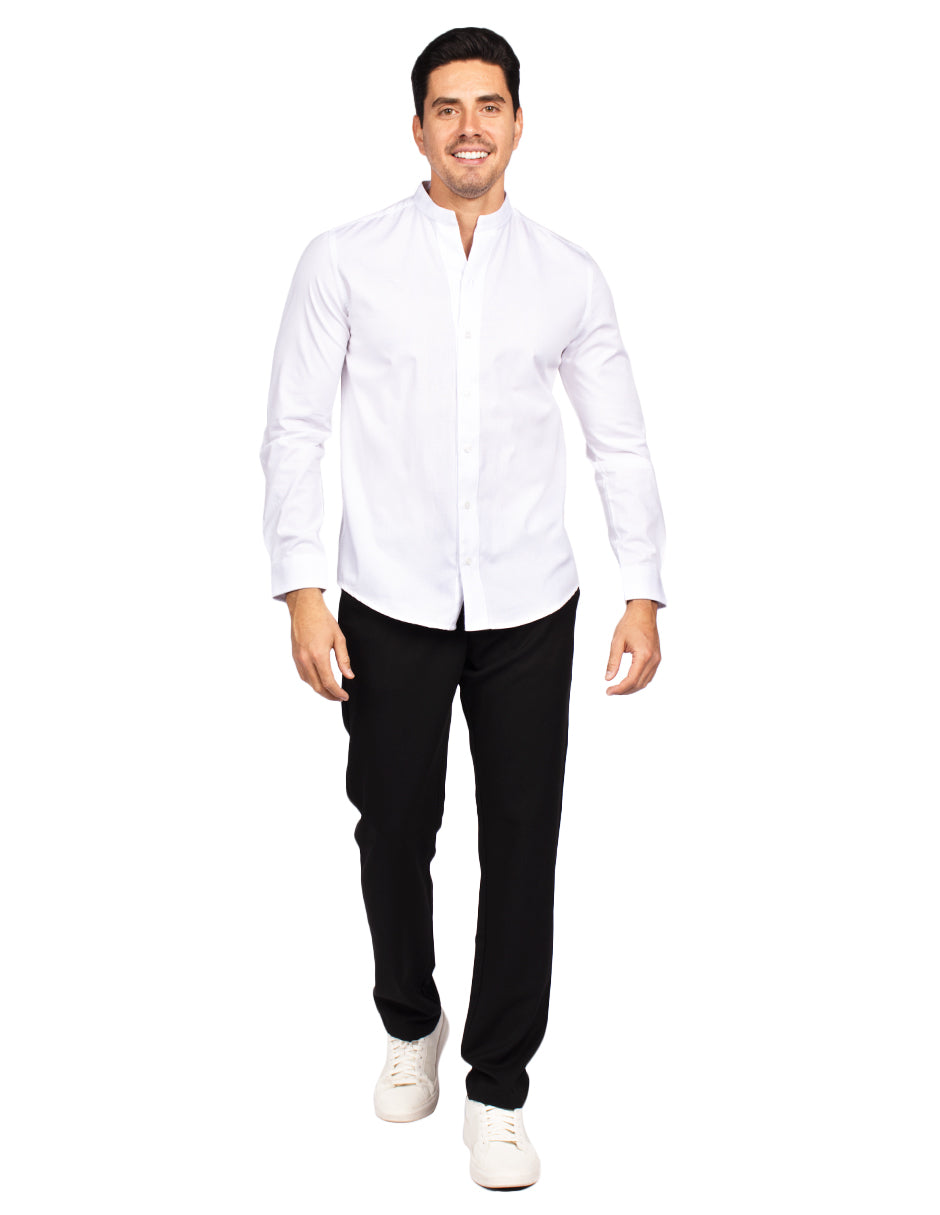 Camisas Para Hombre Textura Cuello Mao B51318 Blanco