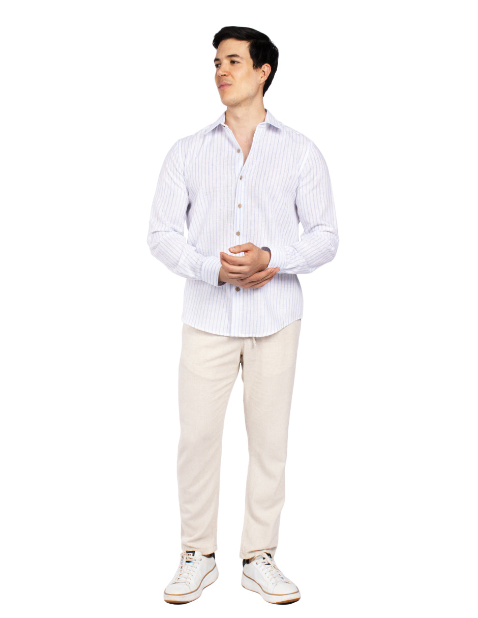 Camisas Para Hombre Tipo Lino Rayas B51323 Cielo