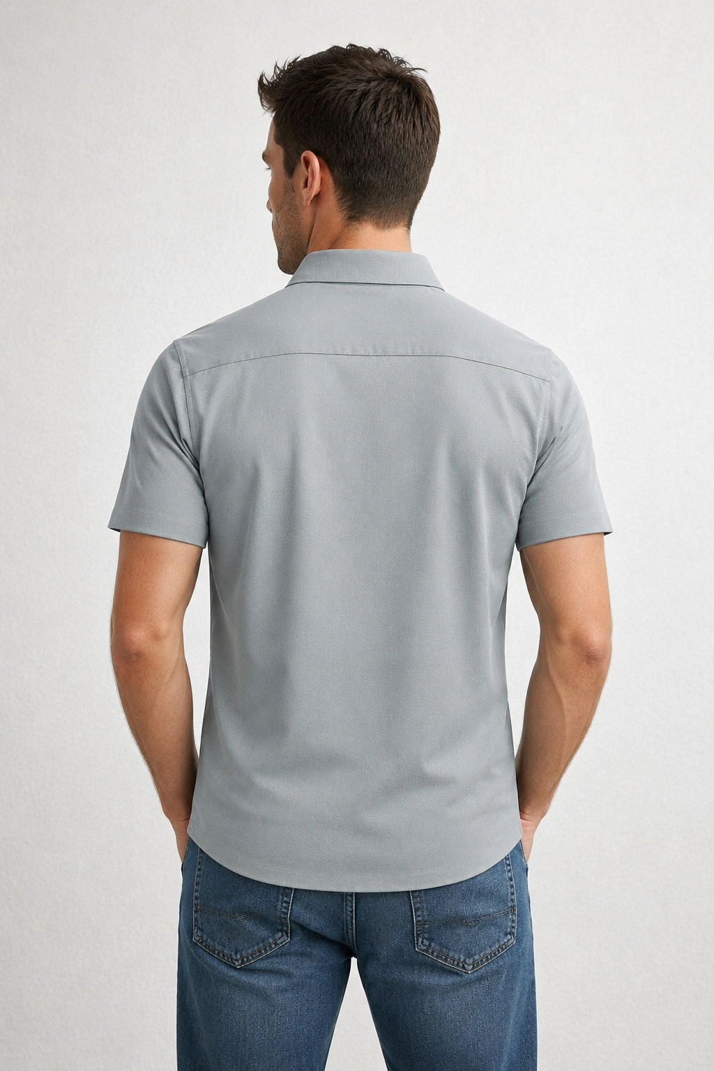Camisa para Hombre Manga Corta Jacquard Sin Costura Antiarrugas B61451 Gris