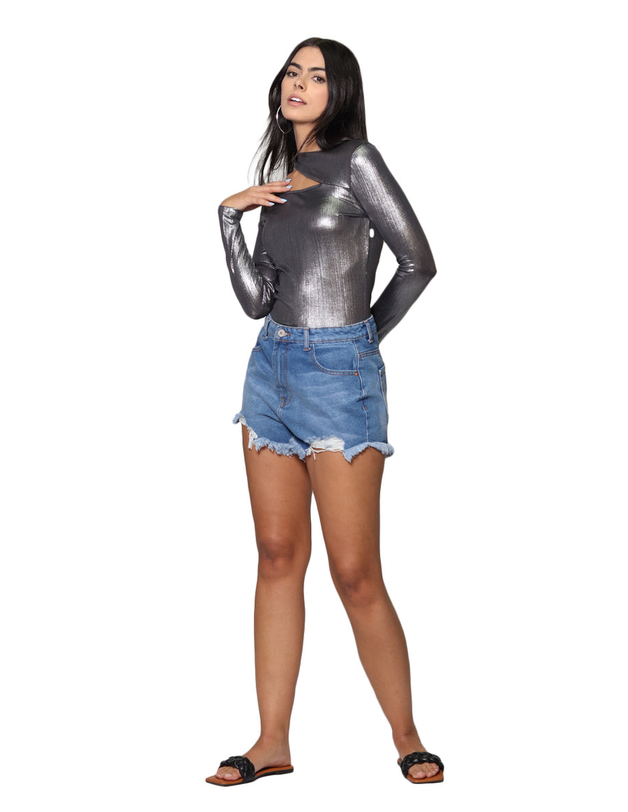Blusas Para Mujer Bobois Moda Casual Cut Out Metalico Plata N23140