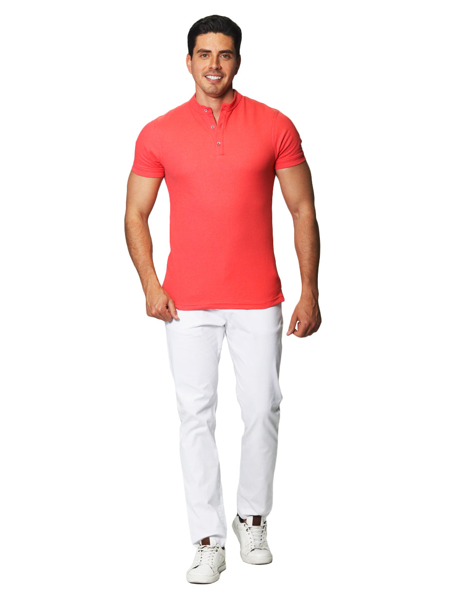 Playeras Polo Para Hombre Lisa De Manga Corta Cuello Mao APCMAO Coral