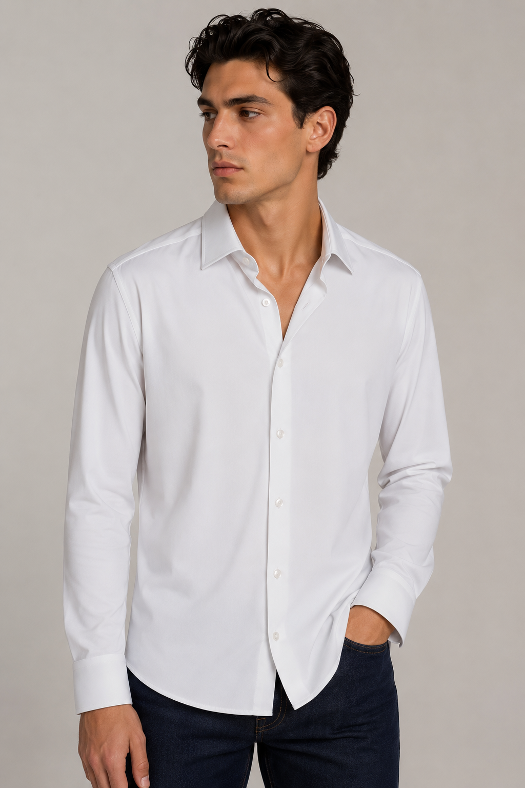Camisas Para Hombre Super Stretch Sin Arrugas B55401 Blanco
