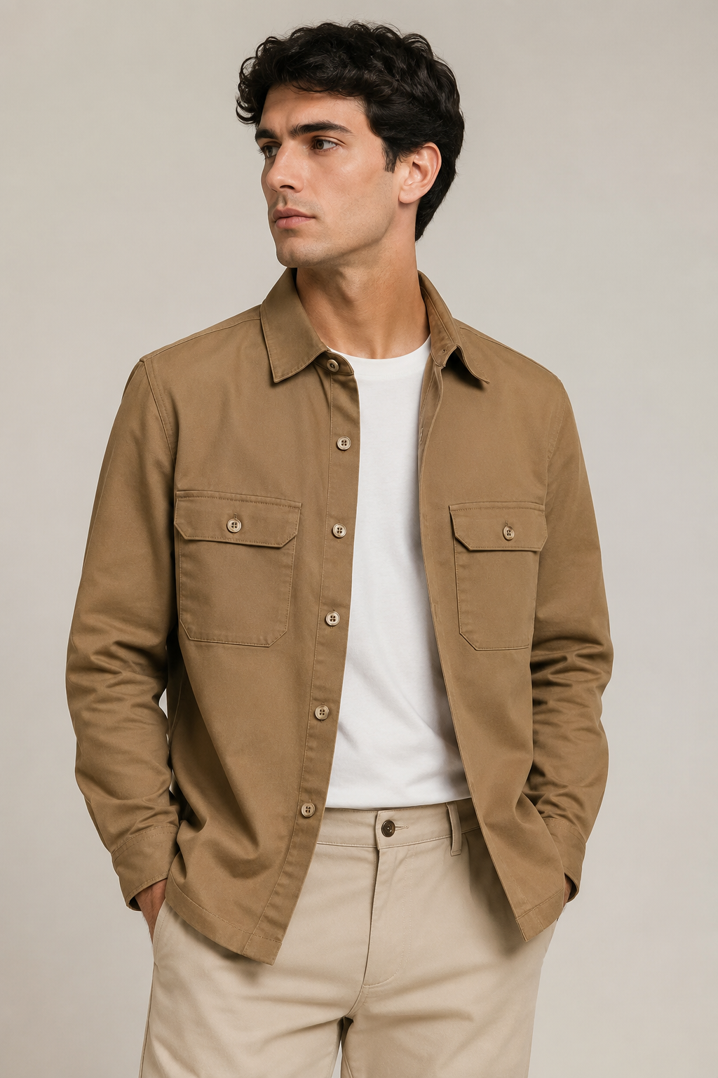 Sobrecamisas Para Hombre De Doble Bolsillo Con Tapa B65412 Camel