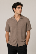 Camisas Para Hombre Manga Corta Con Tejido de Punto B65457 Moca