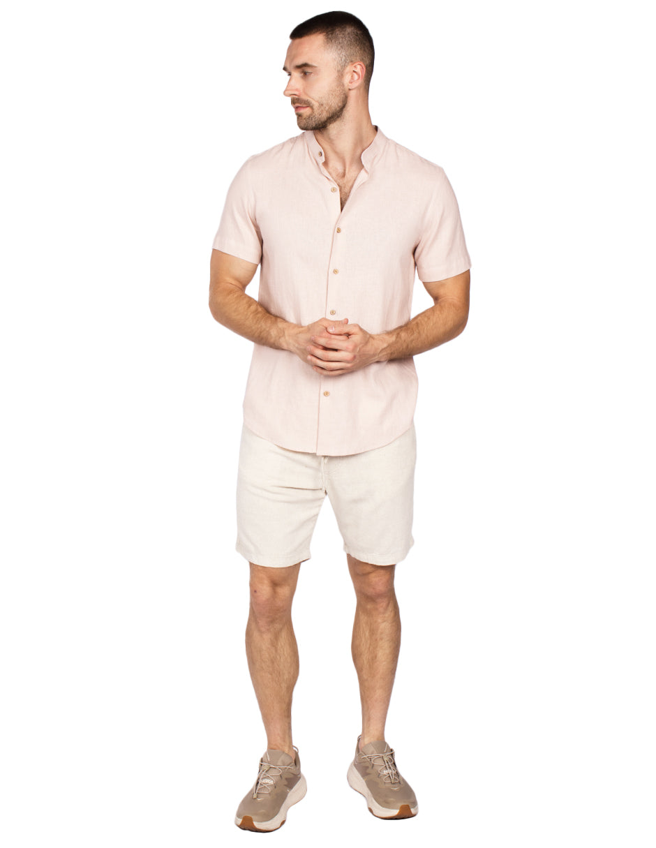 Camisas Para Hombre Relaxed Fit Lino B51373 Rosa Palo