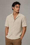 Camisas Para Hombre Manga Corta Crochet Textura Zizag B65456 Beige