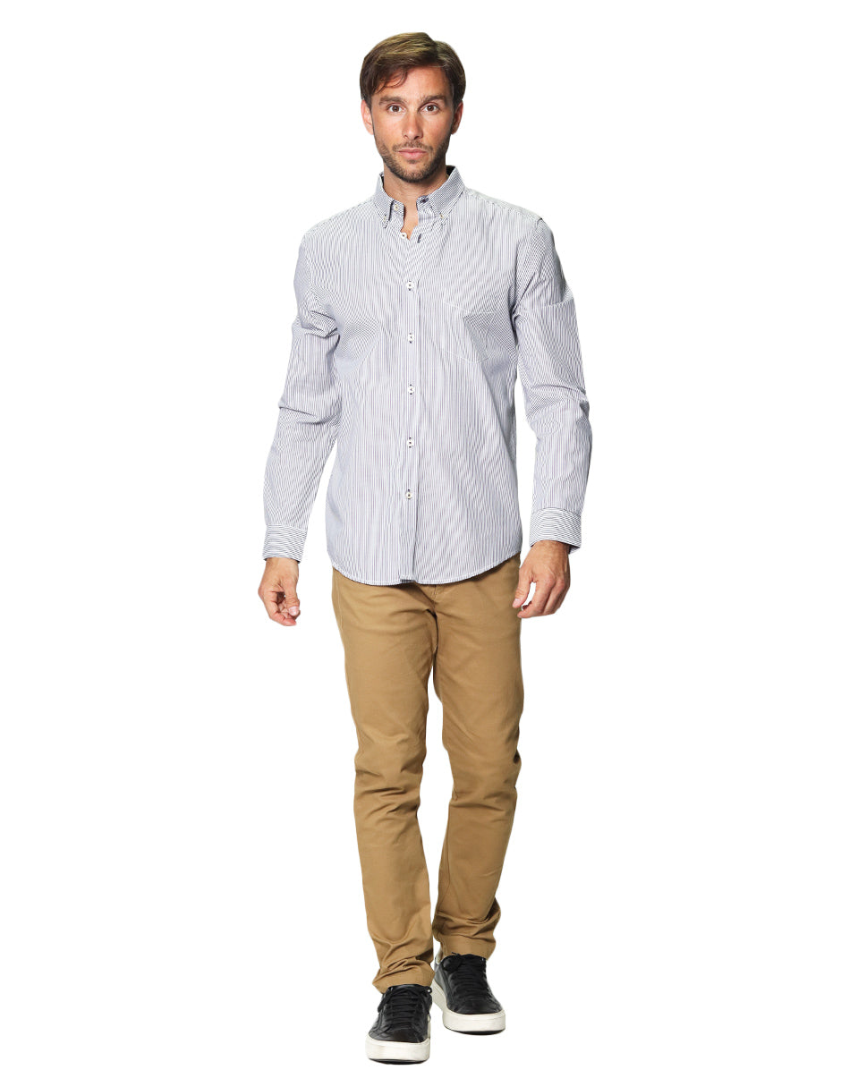 Camisas Para Hombre Manga Larga Micro Rayas B45201 Marino