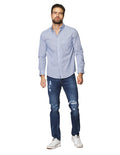 Camisas Para Hombre Bobois Moda Casuales De Manga Larga Con Estampado De Cuadros Cuello Americano Regular Fit B41213 Azul