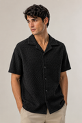 Camisas Para Hombre Manga Corta Crochet Textura Zizag B65456 Negro