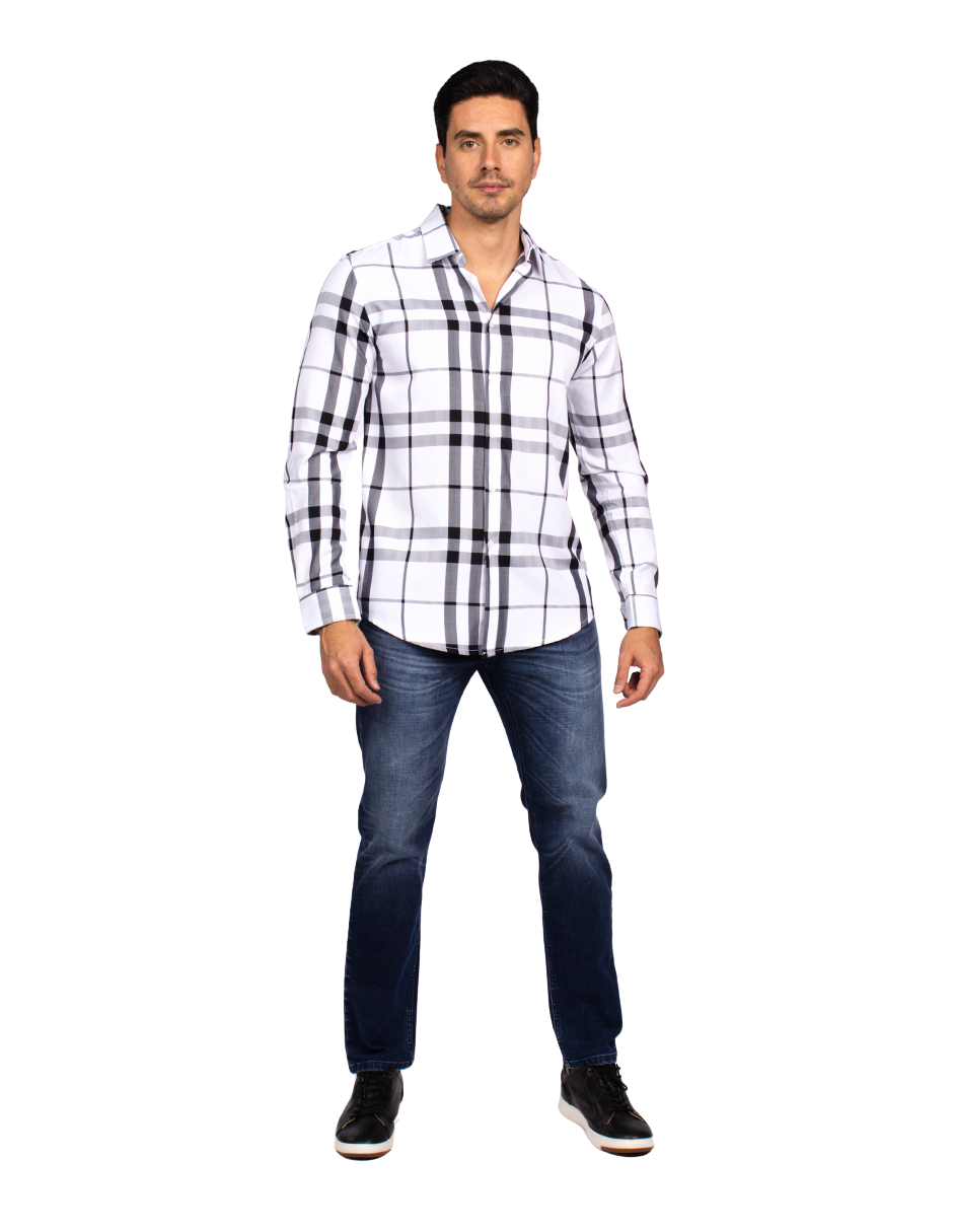 Camisas Para Hombre Bambú Manga Larga B51339 Blanco