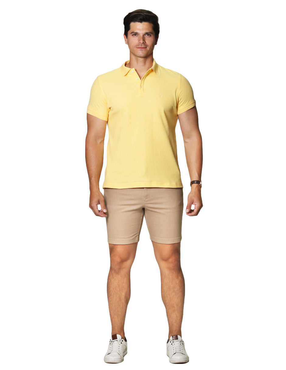 Playeras Polo Para Hombre Manga Corta Basica Bordado APOLOB Amarillo