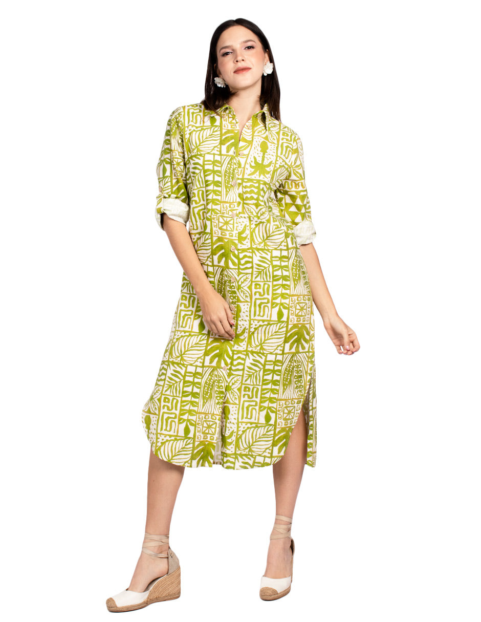 Vestidos Para Mujer Comodo Camisero Midi S51109 Verde
