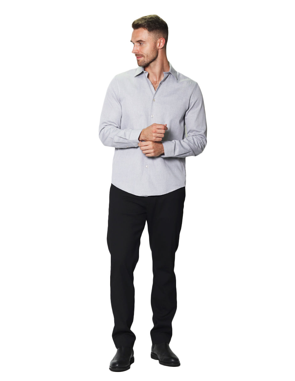 Camisas Para Hombre Manga Larga Micro Cuadros Jackard B45305 Gris