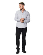 Camisas Para Hombre Manga Larga Micro Cuadros Jackard B45305 Gris