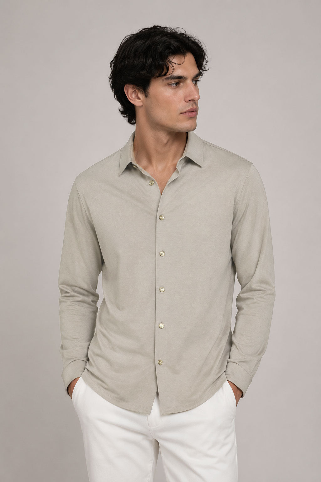 Camisas Para Hombre Jersey Super Stretch De Punto Non Iron B55402 Beige