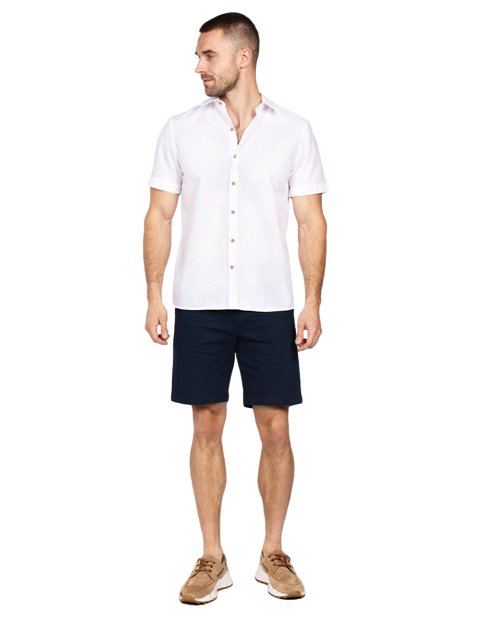 Camisas Para Hombre Estilo Lino B51365 Blanco