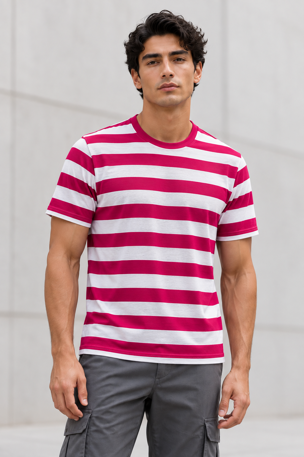 Playeras Para Hombre De Manga Corta Con Estampado De Rayas A41112 Fiusha
