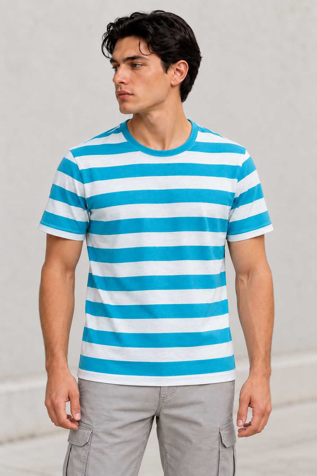 Playeras Para Hombre De Manga Corta Con Estampado De Rayas A41112 Aqua